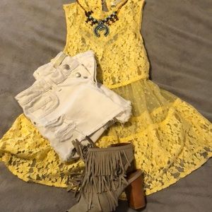 Yellow lace tunic top
